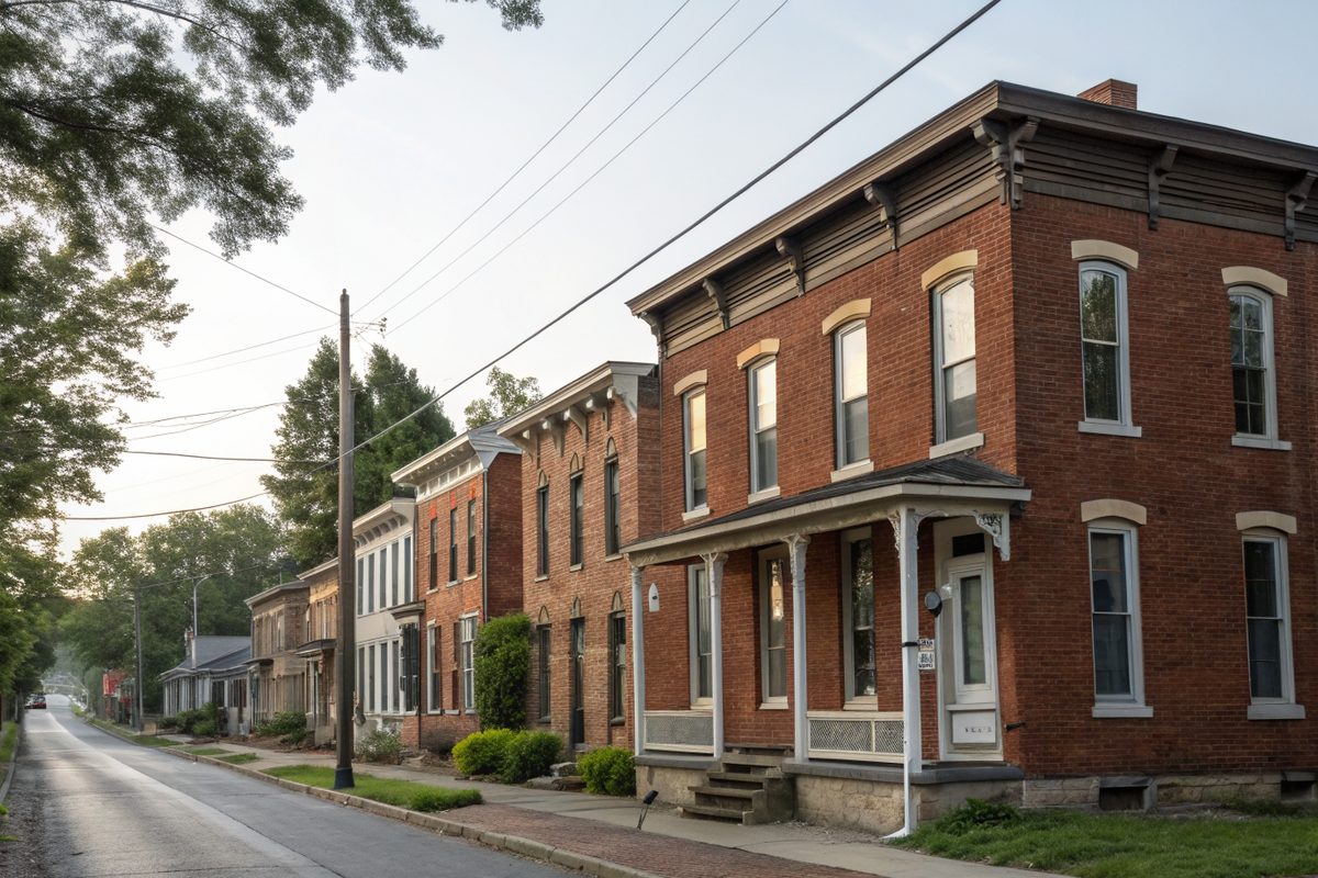Restored nineteenth-century brick townhouses on a quiet street